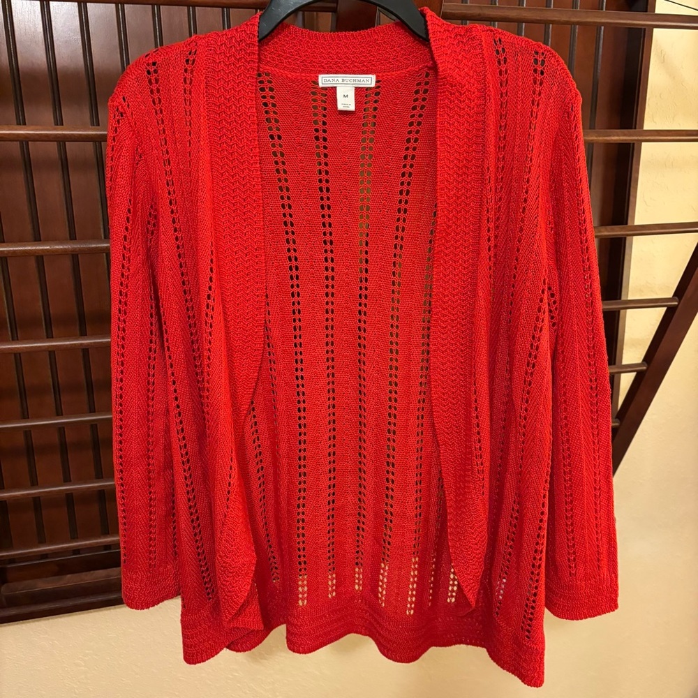 Dana Buchman Scarlet Open-Knit Cardigan